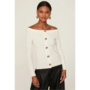 Naadam Off The Shoulder Cardigan Wool Cashmere White Womens Size M